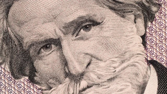 Giuseppe Verdi on Italy 1000 lira (1977) banknote rotated. Famous Italian composer. 4K
