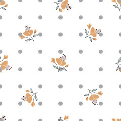 Seamless pattern with colorful hand drawn flowers. Original textile, wrapping paper, wall art surface design. Vector illustration. Floral simple minimalistic graphic design