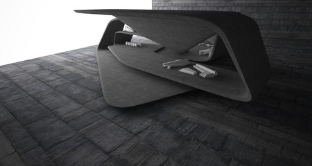 Abstract architectural concrete smooth interior of a minimalist house with swimming pool. 3D illustration and rendering.