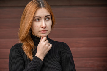 Acne and scars, simple woman close up natural portrait, No makeup and retouch. Problem skin