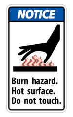 Notice Burn hazard,Hot surface,Do not touch Symbol Sign Isolate on White Background,Vector Illustration