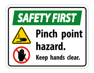 Safety First Pinch Point Hazard,Keep Hands Clear Symbol Sign Isolate on White Background,Vector Illustration