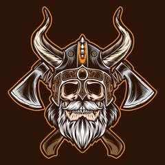 bearded viking skull with axe