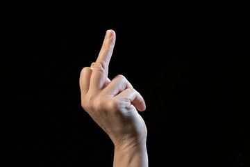 hand isolated on black background