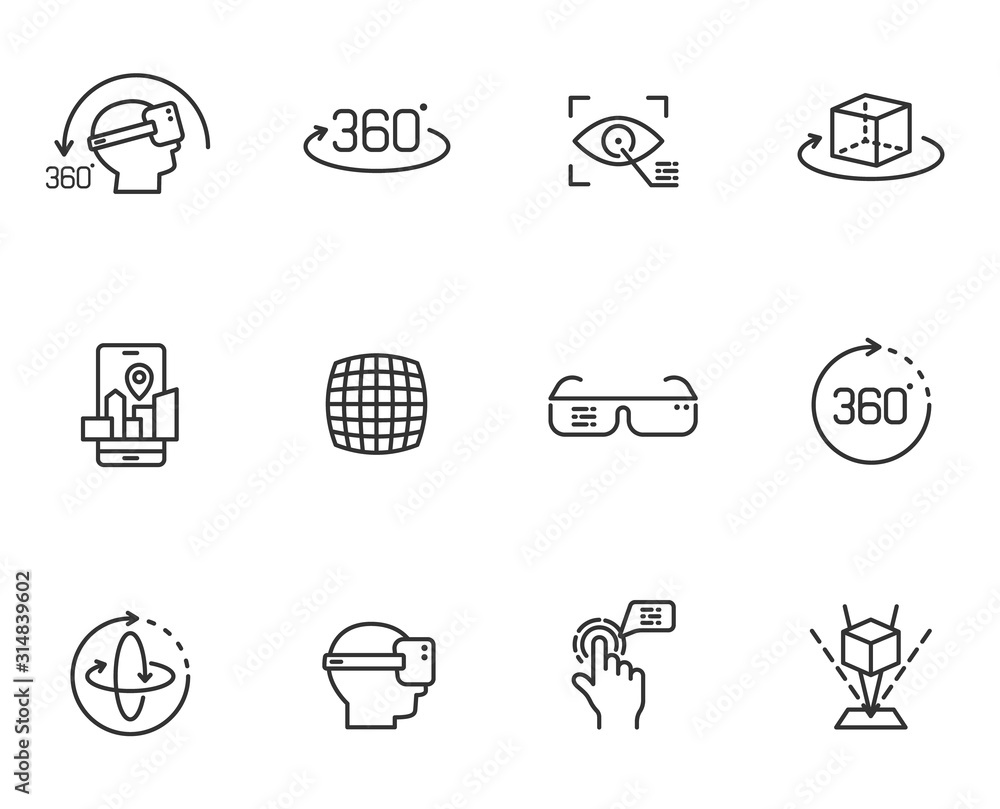 Aufkleber virtual reality and augmented reality outline vector icon set isolated on white background. 3d visua