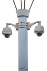 Double wireless security camera equipment on a pillar