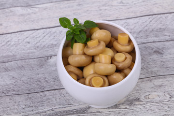 Pickled champignon heap in the bowl