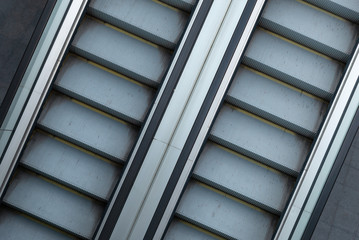 Double modern empty escalator stairs
