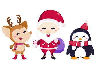 Merry Christmas greeting card. Cute character design for Christmas festive. Christmas template
