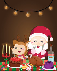 Merry Christmas greeting card. Cute character design for Christmas festive. Christmas template