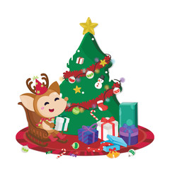 Merry Christmas greeting card. Cute character design for Christmas festive. Christmas template