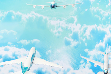 The plane flies in the sky above the clouds.