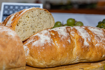 Closeup details of fresh traditional home baked wholemeal bread buns