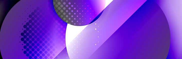 Dynamic trendy geometrical abstract background. Circles, round shapes 3d shadow effects and fluid gradients. Modern overlapping round forms