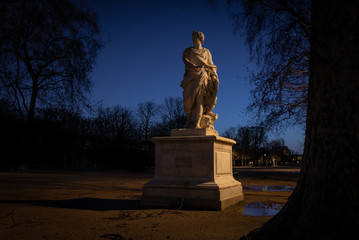 Early morning winter shot of a classical statue, Tuileries public garden