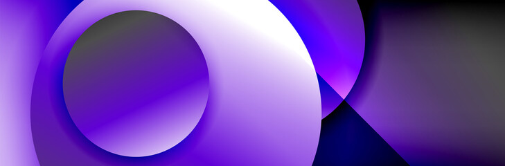 Dynamic trendy geometrical abstract background. Circles, round shapes 3d shadow effects and fluid gradients. Modern overlapping round forms