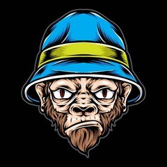 monkey wearing bucket hat vector