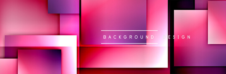 Square shapes composition geometric abstract background. 3D shadow effects and fluid gradients. Modern overlapping forms