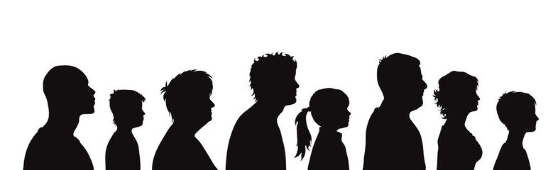 Vector silhouette of profile of people on white background. Symbol of genaration family.