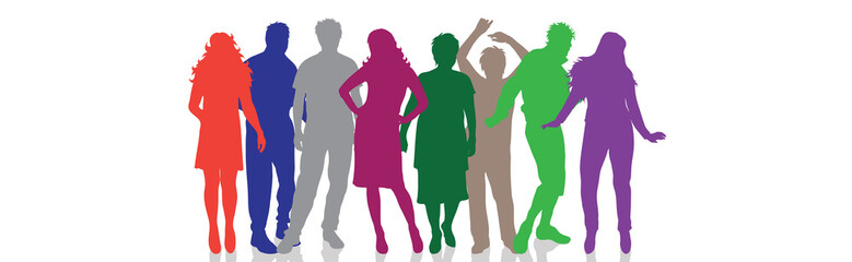 Vector silhouette of group of people on white background. Symbol of team stay together in the work.