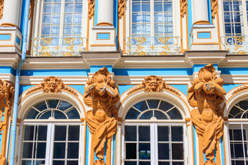 Fragment of Catherine Palace in a town of Tsarskoye Selo (Pushkin) near Saint Petersburg, Russia