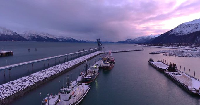 Frozen Alaska shipyard and harbor views