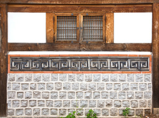 Traditional Korean style Wooden window and wall at Bukchon hanok Village  in Seoul, South Korea.