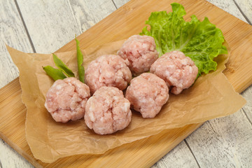 Homemade raw pork minced meatball for cooking