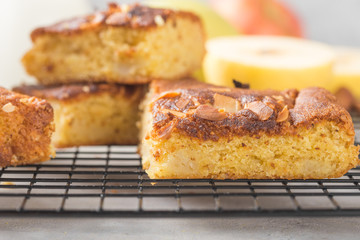 Homemade blondie (blonde) brownies apple cake square slices