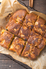 Homemade blondie (blonde) brownies apple cake square slices