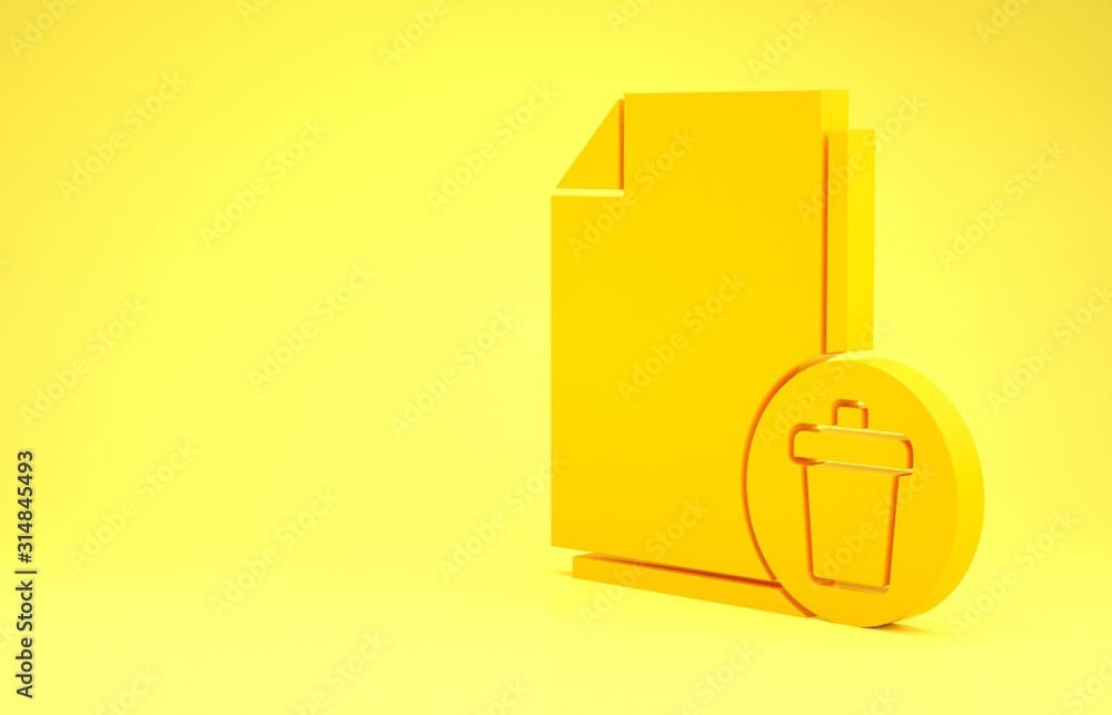 Aufkleber yellow delete file document icon isolated on yellow background. paper sheet with recycle bin sign. r