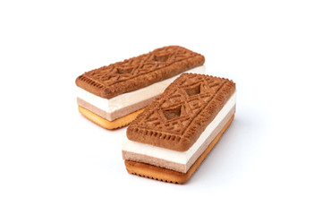 Sandwich of cookies with souffle isolated on white background.