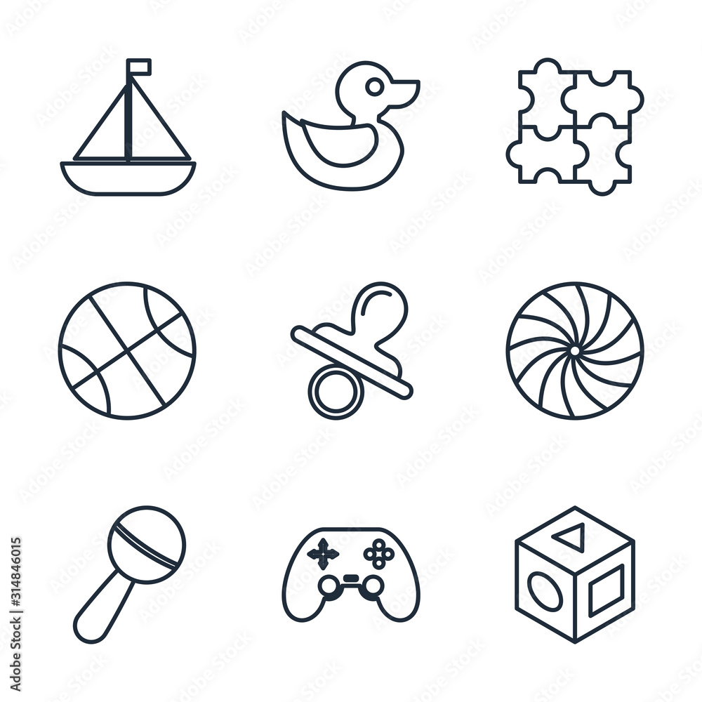 Poster Set baby toys icon template color editable. feeding and care element pack symbol vector sign isolated on white background illustration for graphic and web design.