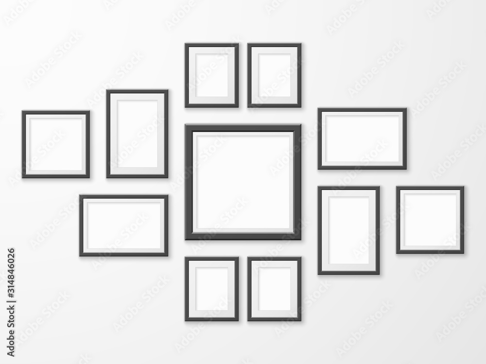 Poster black picture frames. realistic empty image frame in different size and shape. mockups for museum ga