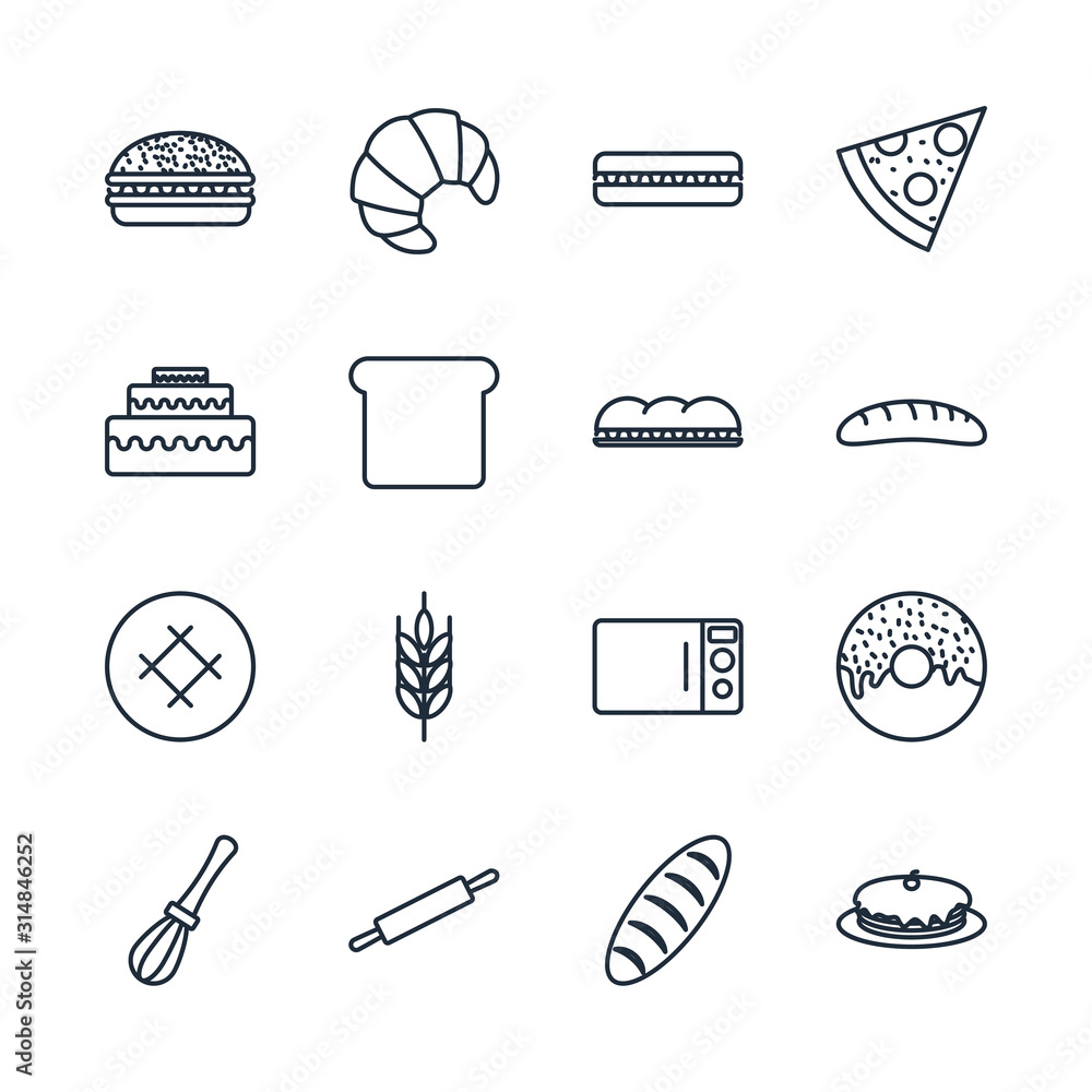 Leinwandbilder Set Bakery icon template color editable. Bakery shop elements pack symbol vector sign isolated on white background illustration for graphic and web design.