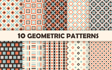Cotton fabric Set of geometric seamless pattern.