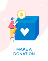 Charity fundraising concept. Woman makes a donation. 
