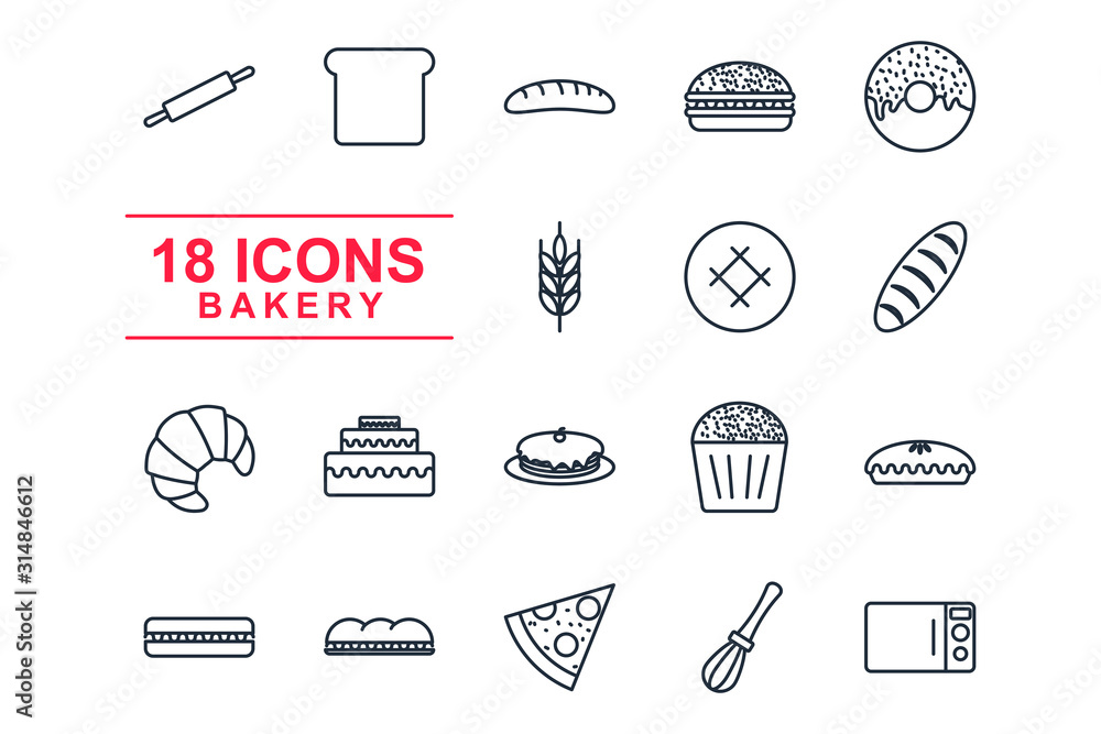 Leinwandbilder Set Bakery icon template color editable. Bakery shop elements pack symbol vector sign isolated on white background illustration for graphic and web design.