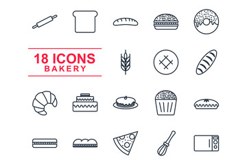 Set Bakery icon template color editable. Bakery shop elements pack symbol vector sign isolated on white background illustration for graphic and web design.