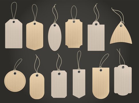 Craft Hanging Labels. Price Brown Paper Tag For Natural Eco Food Grocery And Shop Vintage Vector Set