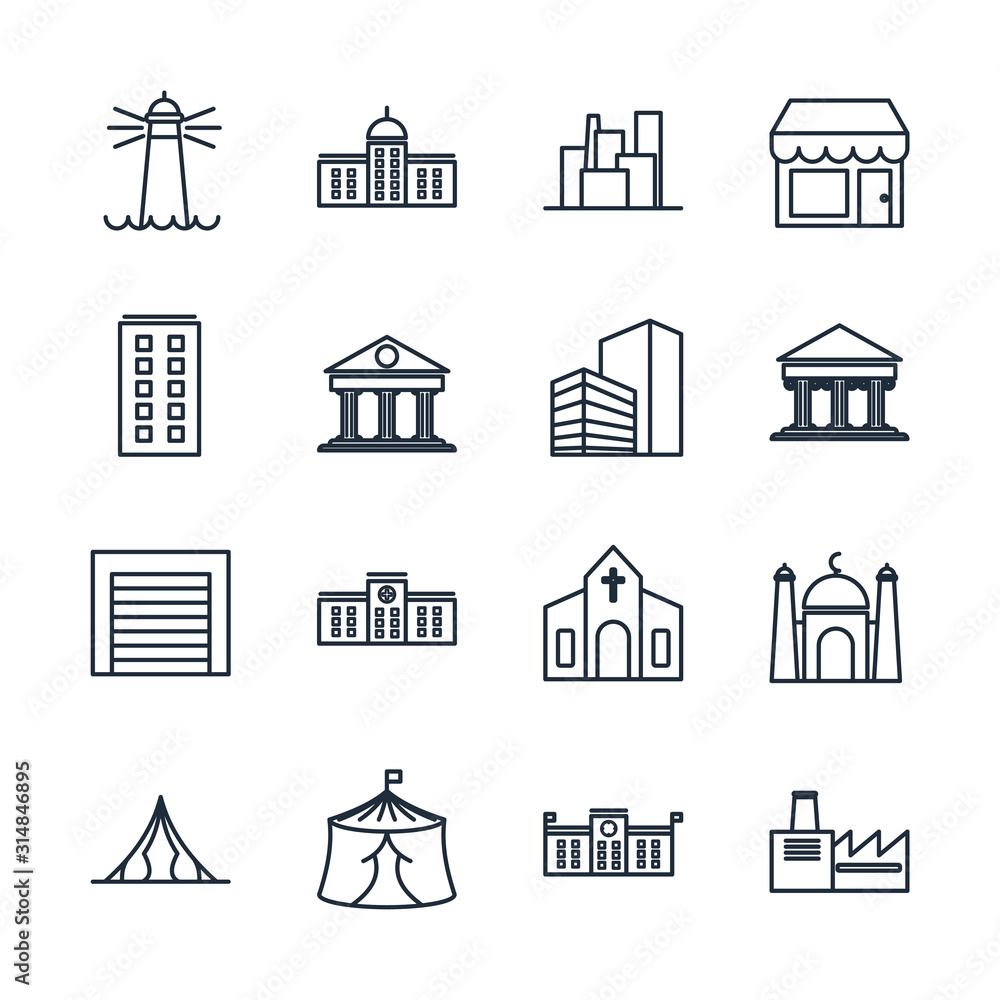 Poster set building icon template color editable. building pack symbol vector sign isolated on white backgr