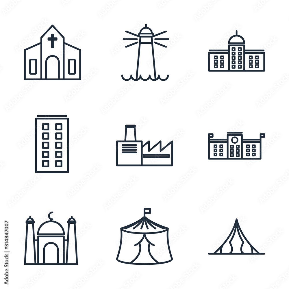 Aufkleber Set Building icon template color editable. Building pack symbol vector sign isolated on white background illustration for graphic and web design.