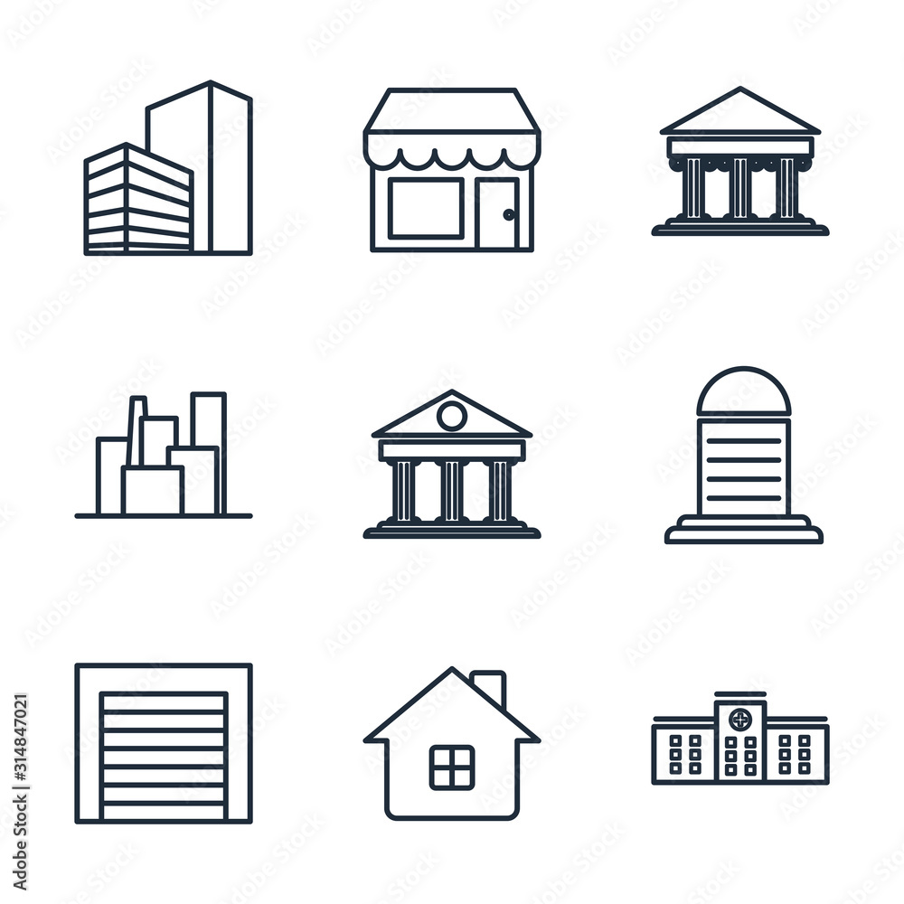 Poster Set Building icon template color editable. Building pack symbol vector sign isolated on white background illustration for graphic and web design.