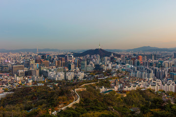 Seoul South Korea City Skyline with seoul tower.