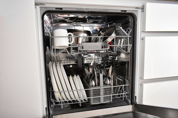 Dirty dishes in the dishwasher