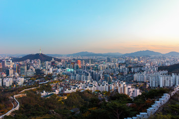 Fototapeta premium Seoul South Korea City Skyline with seoul tower.