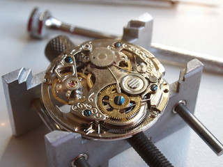 close up of old watch mechanism