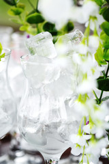 Fresh water in transparent glass full of ice