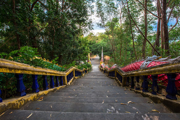 background of religious tourist sites(Pa Sawang Boon)in Kaeng Khoi District,Saraburi Province,behind the foothills is the cool weather,with many people go to practiceDharma during the weekend,Thailand