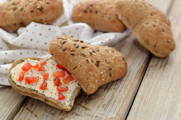 Whole grain bread in heart shape
